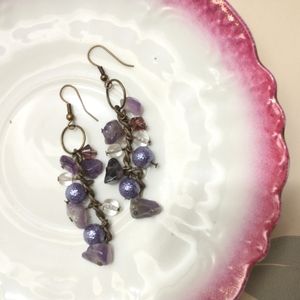 Shades of violet glass and faux pearl earrings